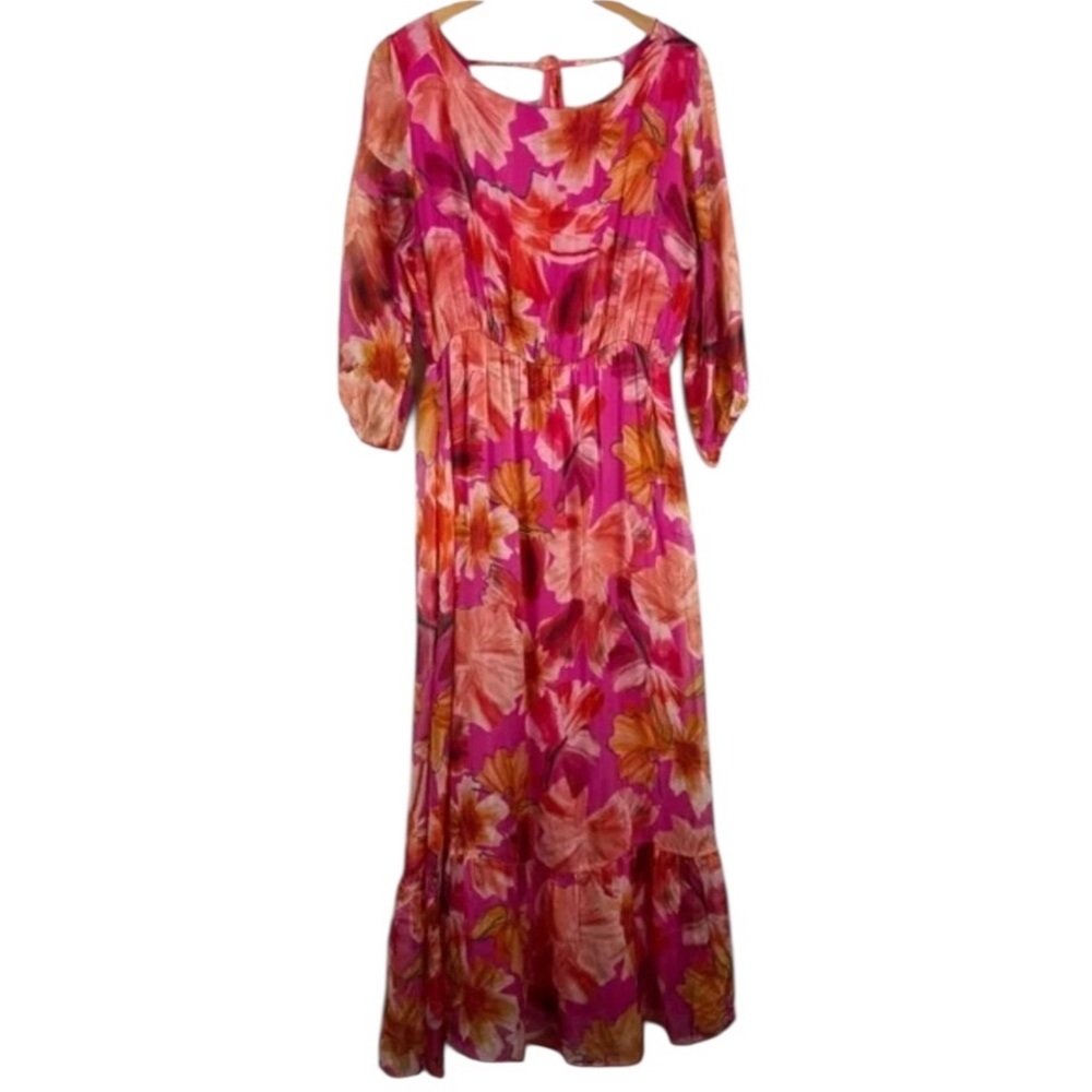 NEW Lara G Floral Maxi‎ Dress Pink Silk Blend Made in Italy Colorful Bohemian M